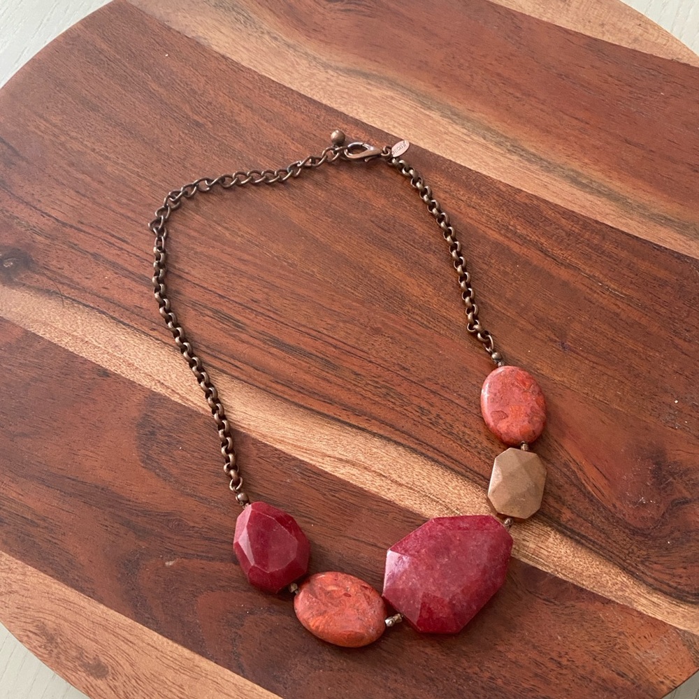 Chico’s Copper Toned and Large Red Stone Statement Necklace